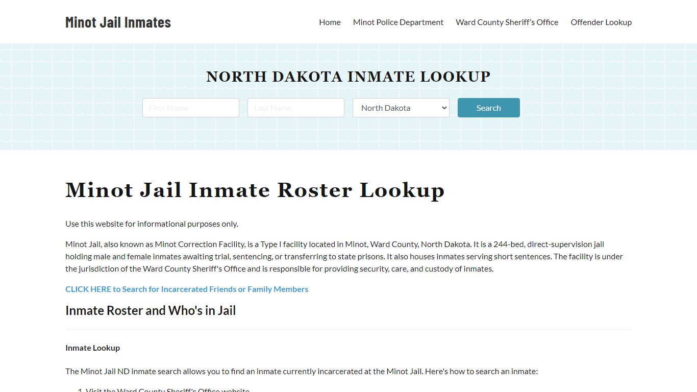 Minot Jail Inmate Roster, Ward County, ND, Offender Search